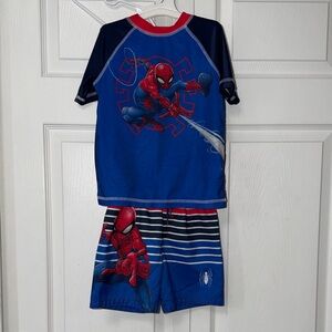 Marvel Kids Blue and Red Spider-Man Rash Guard Swim Set